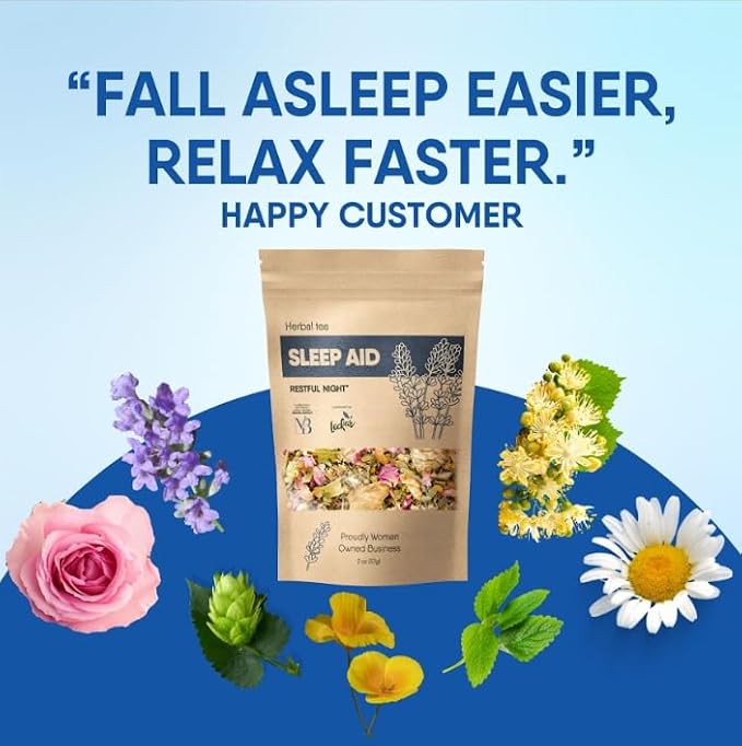 Sleep Aid Herbal Tea β Organic Calming Blend with Lemon Balm, Lavender, Linden, Chamomile, California Poppy, Passionflower, and Verbena β Supports Deep Sleep, Stress Relief and Relaxation