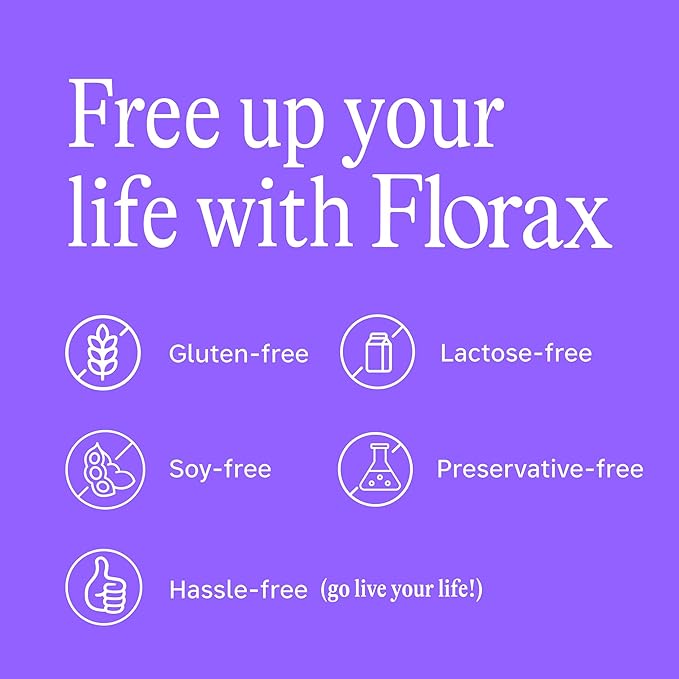 Florax - Liquid Probiotic - On-The-go Gut Support for Women, Men, and Children - Vegan, Gluten Free, Lactose Free, Soy Free and Preservative Free - Grape Flavor - 5 Vials