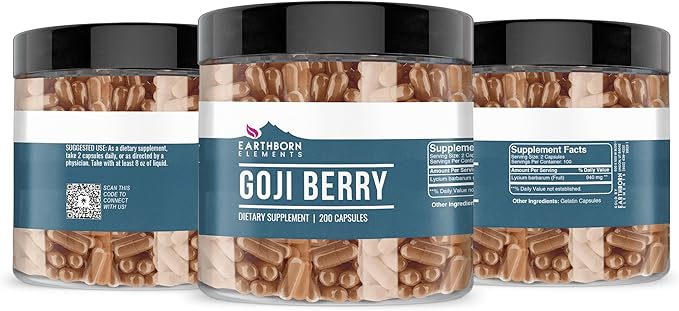 Earthborn Elements Goji Berry 200 Capsules, Pure & Undiluted, No Additives
