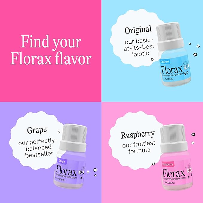 Florax - Liquid Probiotic - On-The-go Gut Support for Women, Men, and Children - Vegan, Gluten Free, Lactose Free, Soy Free and Preservative Free - Raspberry Flavor - 5 Vials