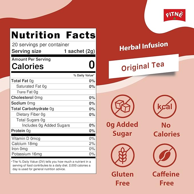 FITNE Original Herbal Tea Senna Infusion Healthy Wellness Beverage Natural Gentle Detox Cleanse No Calories Caffeine Free, 20 Tea Bags
