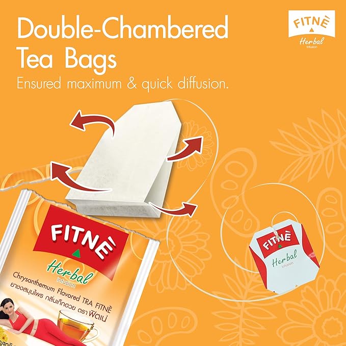 FITNE Chrysanthemum Herbal Tea Senna Infusion Smooth Mild Soothing Beverage Natural Gentle Detox Cleanse No Calories Caffeine Free, 60 Tea Bags