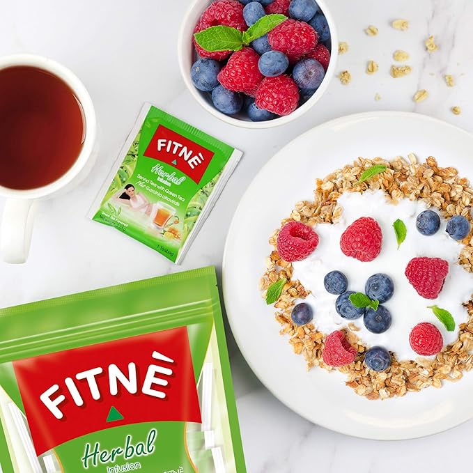 FITNE Green Tea Herbal Honey Lemon With Garcinia Senna Infusion Gentle Detox Cleanse High Antioxidant No Calories Stevia Sweetener, 30 Tea Bags