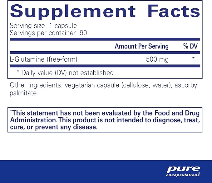 Pure Encapsulations L-Glutamine 500 mg - Supplement for Immune and Digestive Support, Gut Health and Lining, Metabolism, and Muscle Support* - with Free-Form L-Glutamine - 90 Capsules