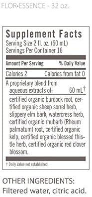 Flora Flor Essence Liquid Tea Blend 32oz LARGE - Gentle Detox Cleanse with Burdock Root, Slippery Elm, Kelp, Thistle - Premium Organic Ingredients