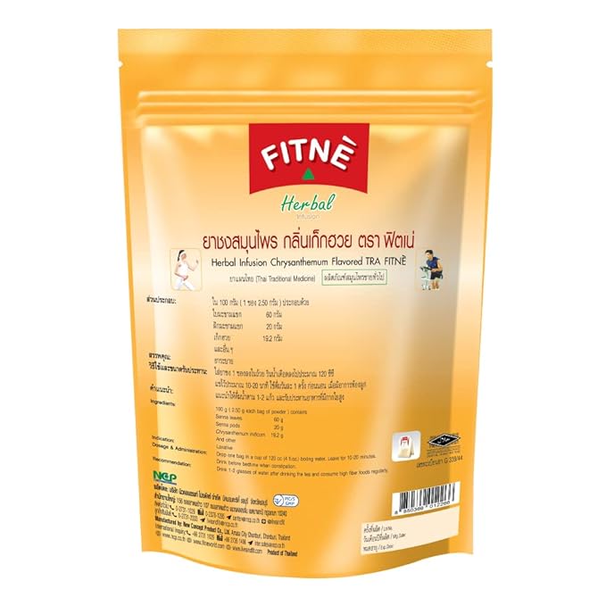FITNE Chrysanthemum Herbal Tea Senna Infusion Smooth Mild Soothing Beverage Natural Gentle Detox Cleanse No Calories Caffeine Free, 60 Tea Bags