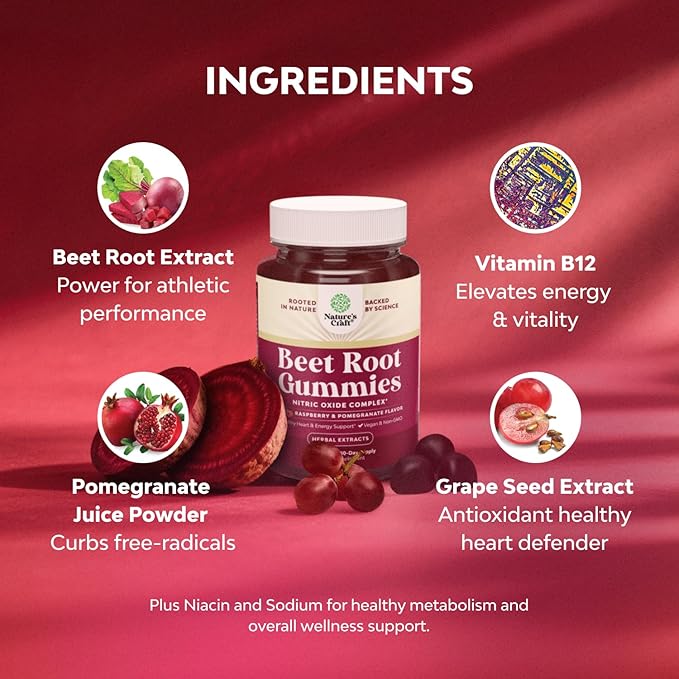 Flow Boosting Beet Root Gummies - Invigorating Beet Gummies for Adults Nitric Oxide Energy & Heart Health Support with Grapeseed Pomegranate & Vitamin B12 - Vegan Non-GMO & Gluten Free (3 Months)