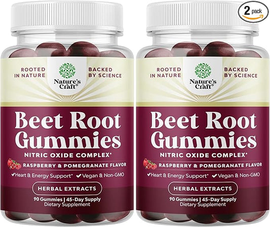 Flow Boosting Beet Root Gummies - Invigorating Beet Gummies for Adults Nitric Oxide Energy & Heart Health Support with Grapeseed Pomegranate & Vitamin B12 - Vegan Non-GMO & Gluten Free (3 Months)
