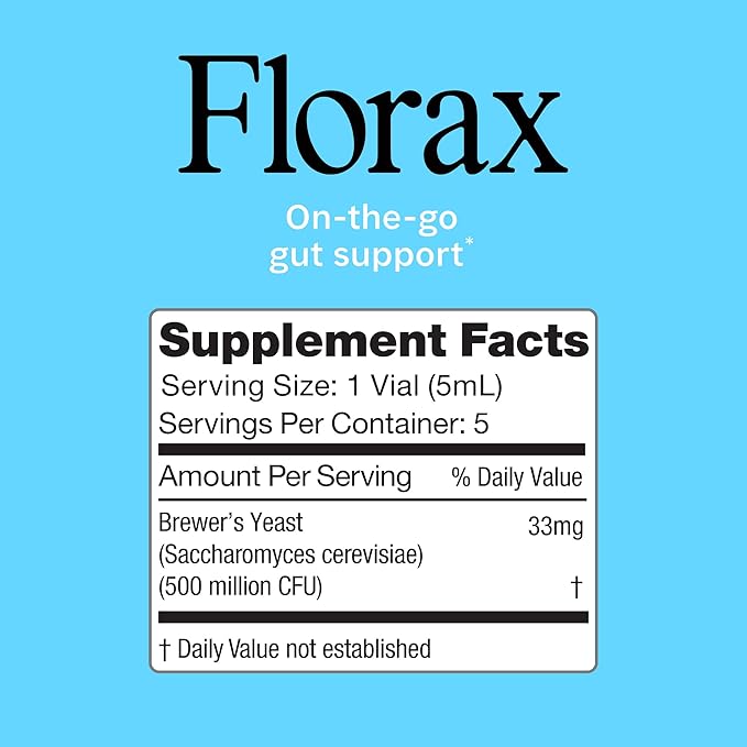 Florax - Liquid Probiotic - On-The-go Gut Support for Women, Men, and Children - Vegan, Gluten Free, Lactose Free, Soy Free and Preservative Free - Grape Flavor - 5 Vials