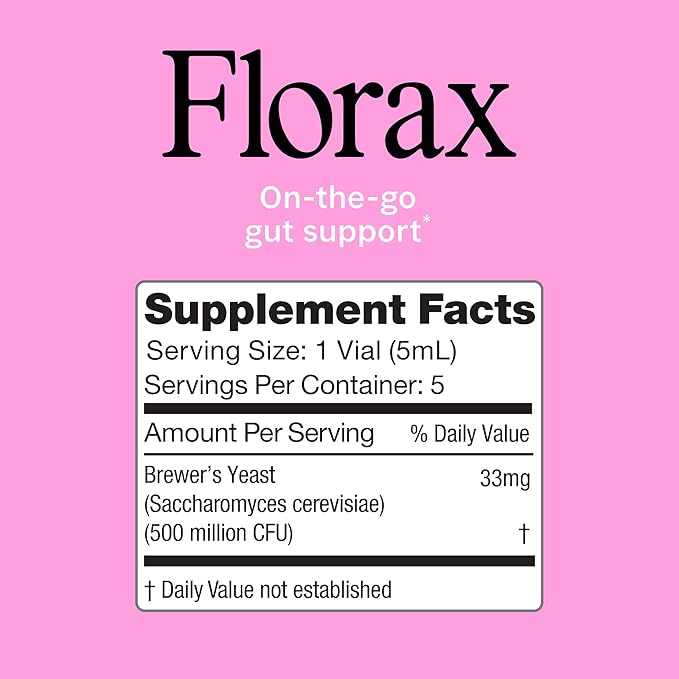 Florax - Liquid Probiotic - On-The-go Gut Support for Women, Men, and Children - Vegan, Gluten Free, Lactose Free, Soy Free and Preservative Free - Raspberry Flavor - 5 Vials
