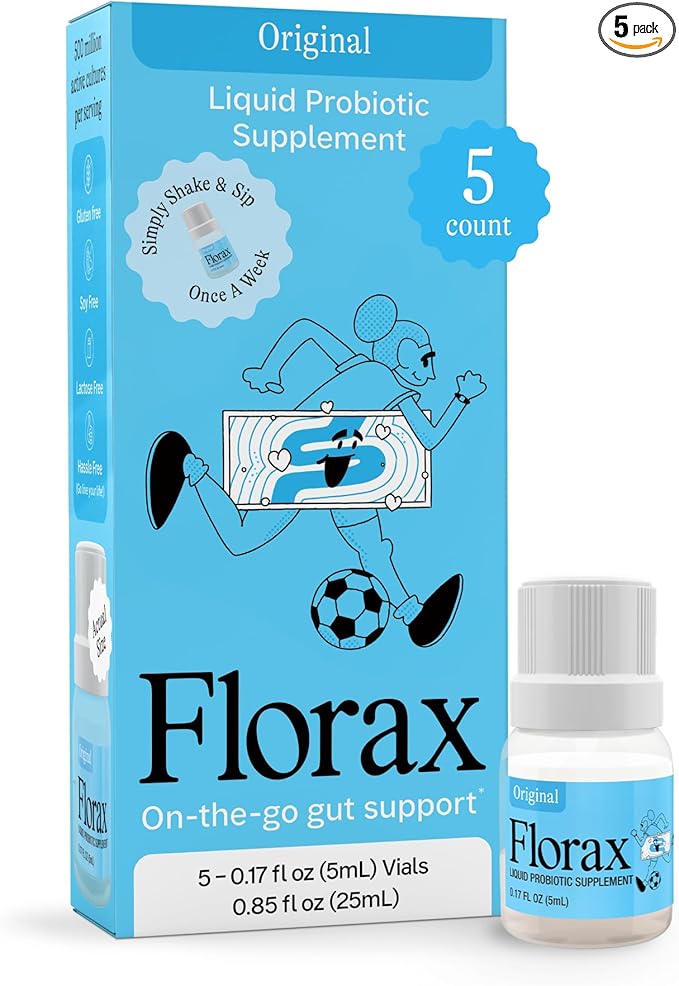 Florax - Liquid Probiotic - On-The-go Gut Support for Women, Men, and Children - Vegan, Gluten Free, Lactose Free, Soy Free and Preservative Free - Grape Flavor - 5 Vials