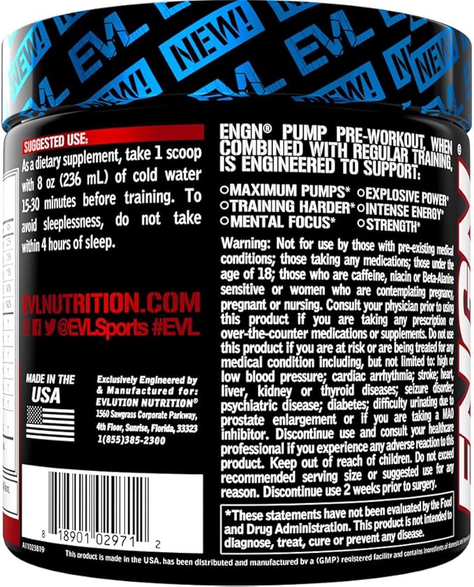Evlution Nutrition ENGN Pump - Intense Pre-Workout with Creatine - Maximum Pump Formula - Pre-Workout Powder for Lasting Energy & Power - with Nitric Oxide & Caffeine - 30 Servings - Cherry Limeade