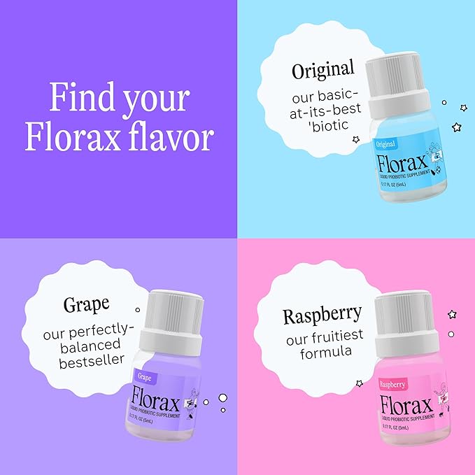 Florax - Liquid Probiotic - On-The-go Gut Support for Women, Men, and Children - Vegan, Gluten Free, Lactose Free, Soy Free and Preservative Free - Grape Flavor - 5 Vials