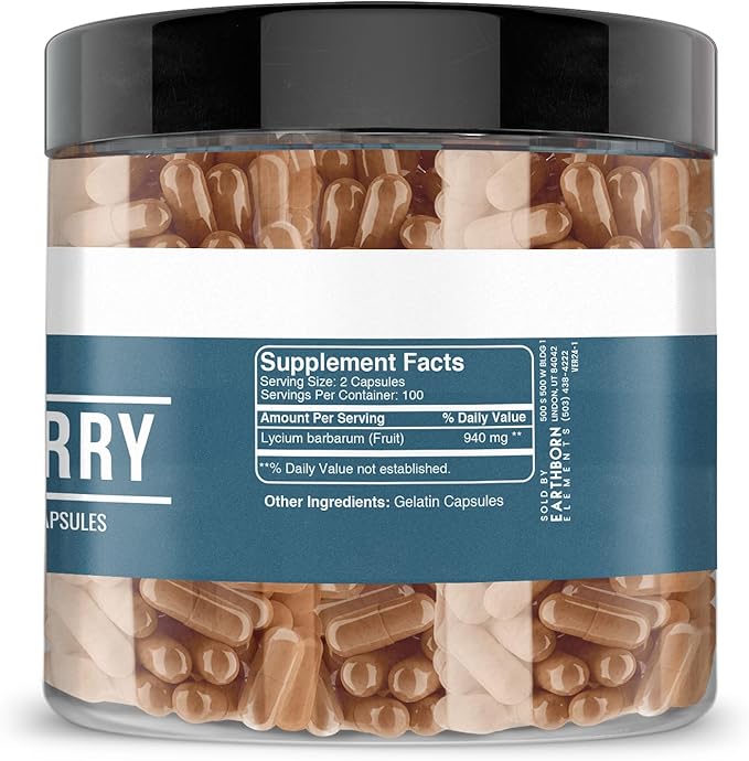 Earthborn Elements Goji Berry 200 Capsules, Pure & Undiluted, No Additives