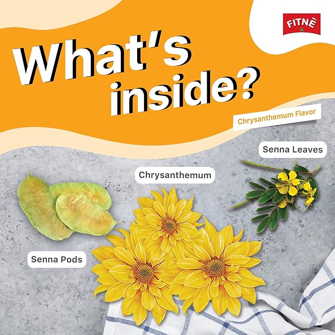 FITNE Chrysanthemum Herbal Tea Senna Infusion Smooth Mild Soothing Beverage Natural Gentle Detox Cleanse No Calories Caffeine Free, 60 Tea Bags